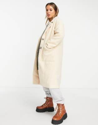 Pimkie tailored textured fur coat in beige