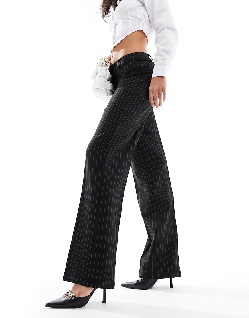 Pimkie tailored wide leg trousers in black pinstripe-Multi