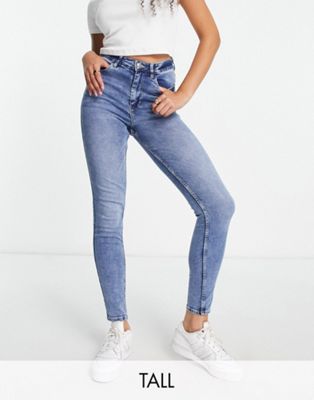 Pimkie tall high waist skinny jeans in mid blue
