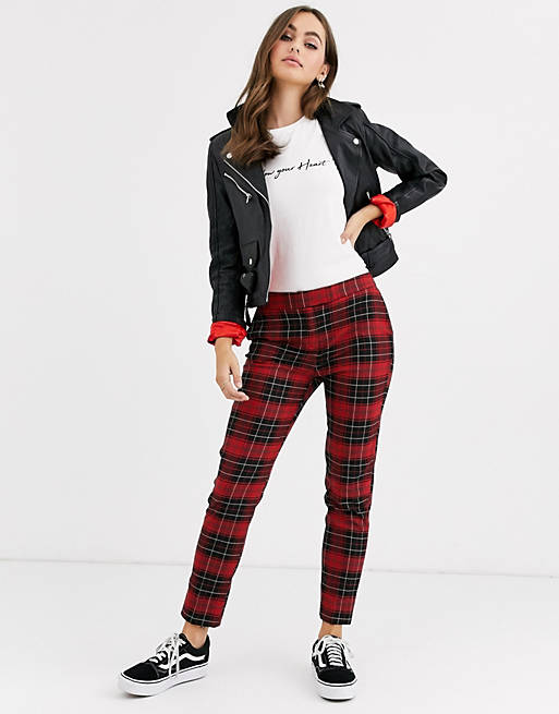 Pimkie tapered tartan trouser in red