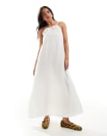 [Pimkie] Pimkie textured linen look high neck maxi dress in white M White