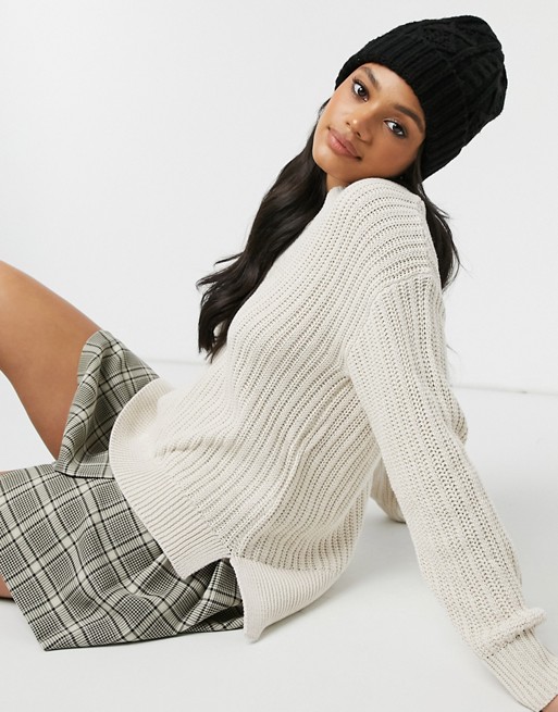 Pimkie thick cable knit v neck jumper in ecru