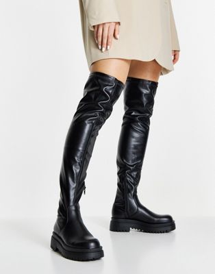 Pimkie thigh high flat chunky boots in black