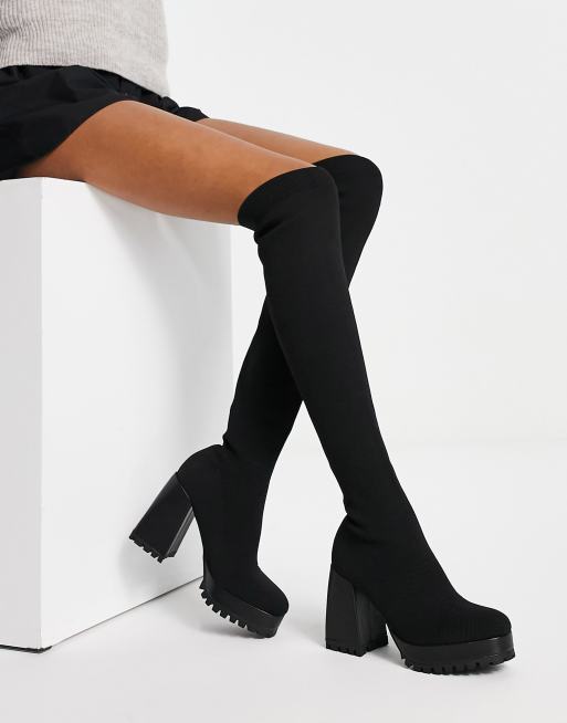 Thigh high best sale block heel boots