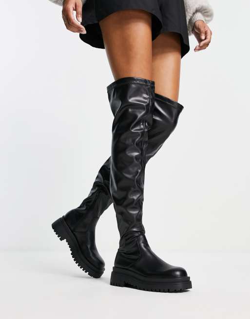 Thigh high leather sale platform boots