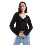 [Pimkie] Pimkie tie front peplum top in black XL BLACK