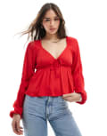 [Pimkie] Pimkie tie front peplum top in red S RED