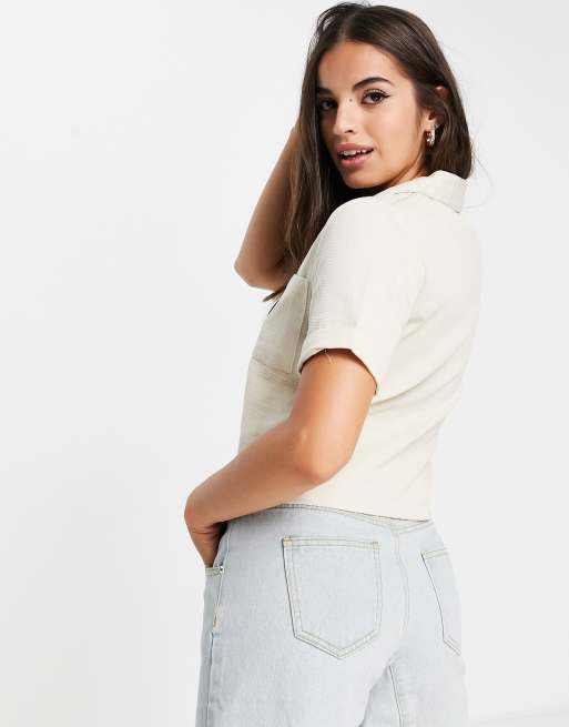 Pimkie tie front shirt in beige, 2 of 4