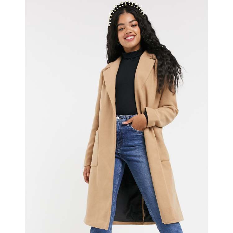 Pimkie tie waist wool coat in camel