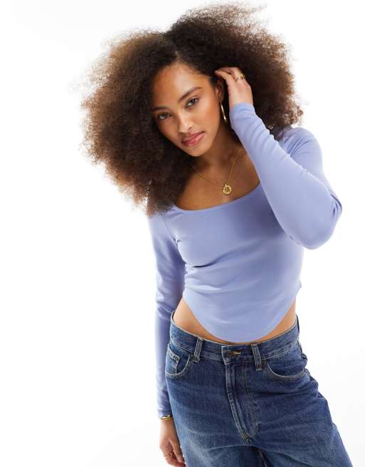 Pimkie - Top a corsetto blu a coste con scollo squadrato