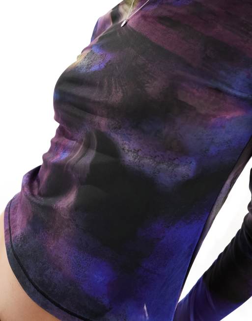 Pimkie - Top a maniche lunghe in rete viola sfumato, 2 di 4