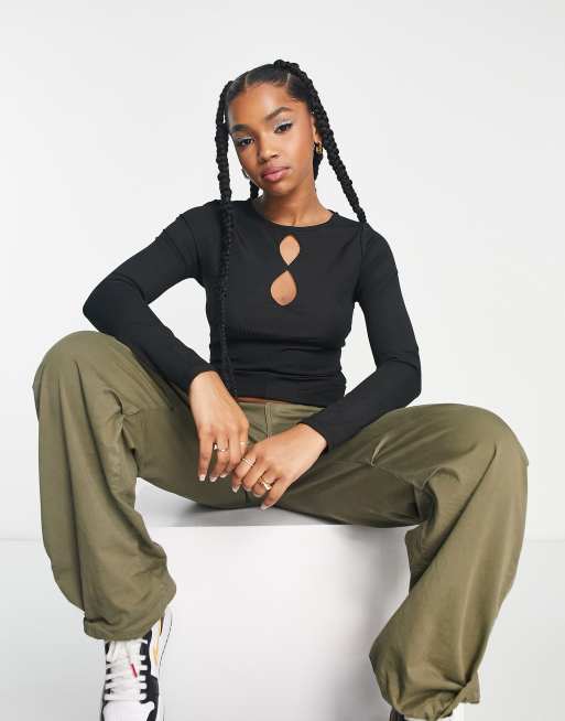 Pimkie - Top a maniche lunghe nero con cut-out a goccia