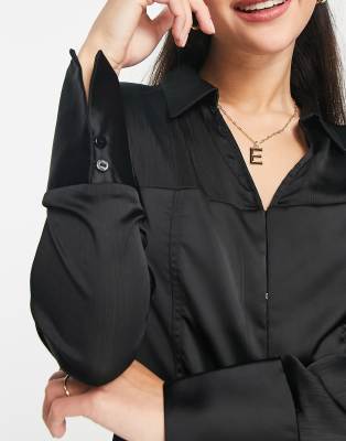 Top a maniche lunghe nero trasparente con pannello in raso - Pimkie Camicia donna  - immagine3