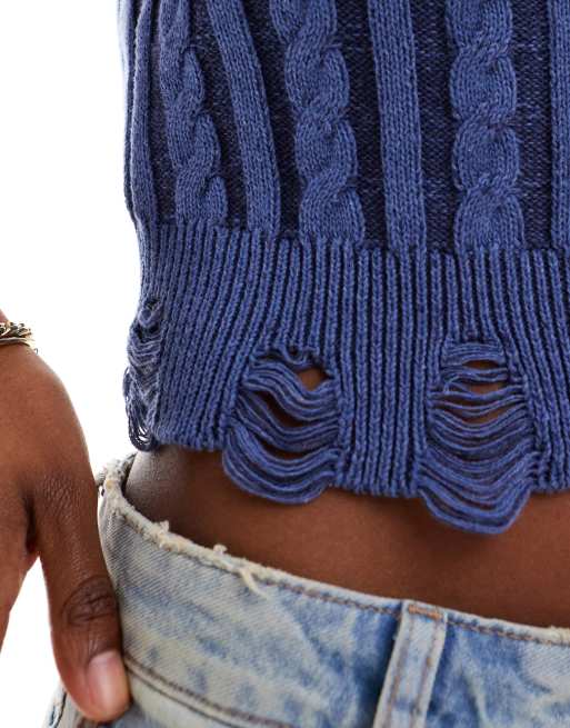 Pimkie - Top col en V en maille effet vieilli - Bleu, 2 de 4