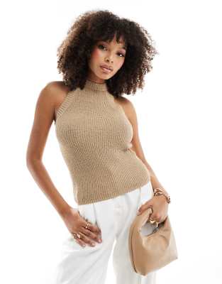 Pimkie - Top in maglia color talpa con scollo a vogatore