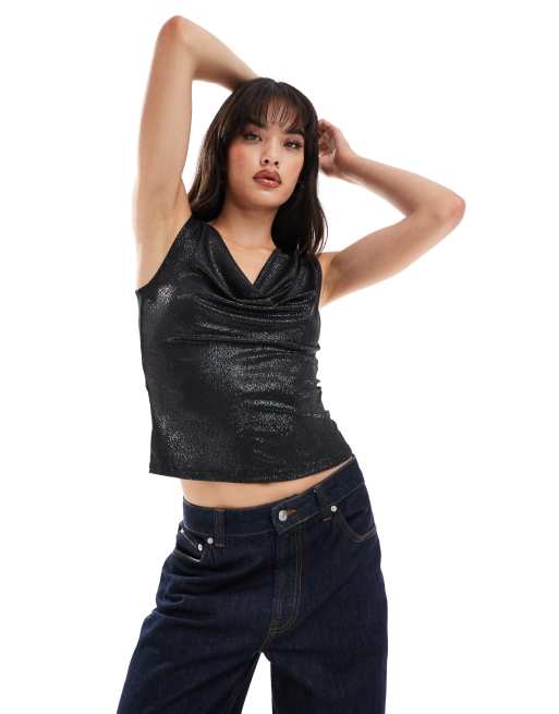 Pimkie - Top metallizzato nero con scollo ad anello