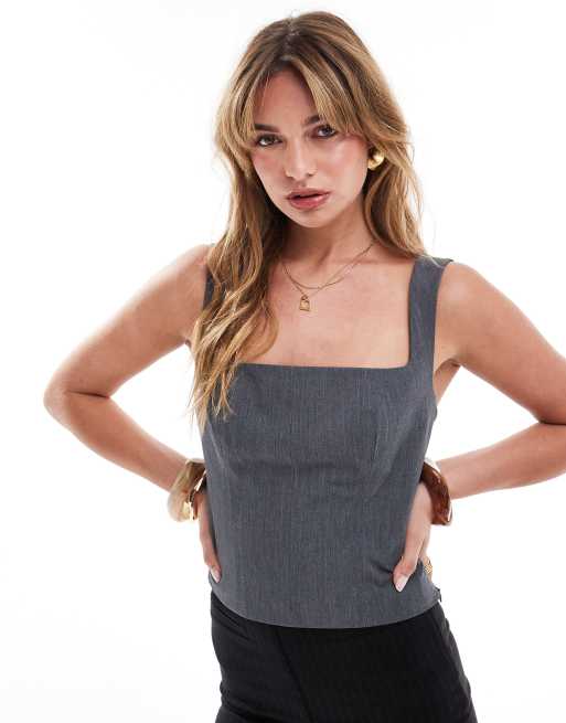 Pimkie - Top sartoriale grigio con scollo squadrato