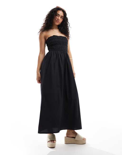 Pimkie – Trägerloses, gesmoktes Maxikleid in Schwarz