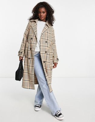 Pimkie trench coat in brown check