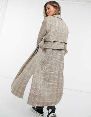 brown check trench coat