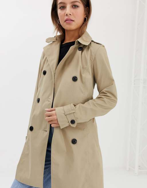 Pimkie trench coat with tie detail in beige | ASOS