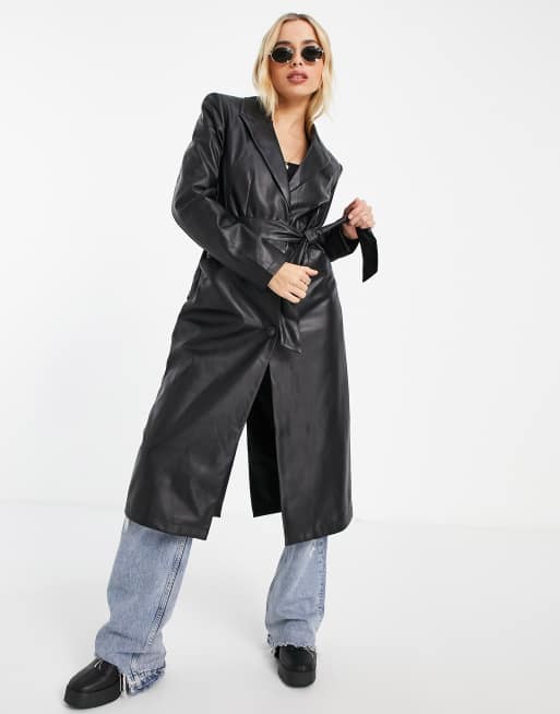 Pimkie - Trench taglio lungo in pelle sintetica nero