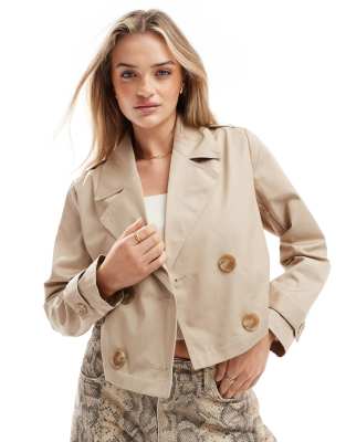 Pimkie - Trenchcoat mit kurzem Schnitt in Beige-Weiß