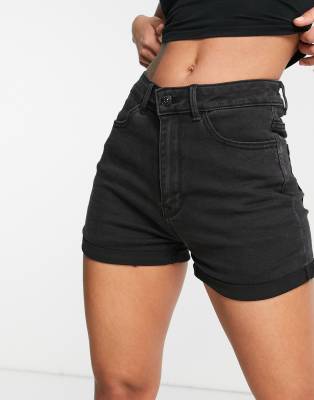 high waisted denim shorts in black 