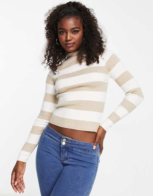 Pimkie turtleneck striped jumper in white and beige stripe | ASOS