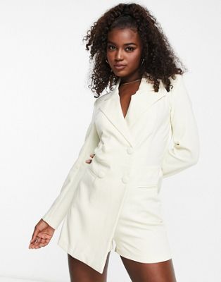Pimkie long sleeve blazer playsuit in beige - ASOS Price Checker
