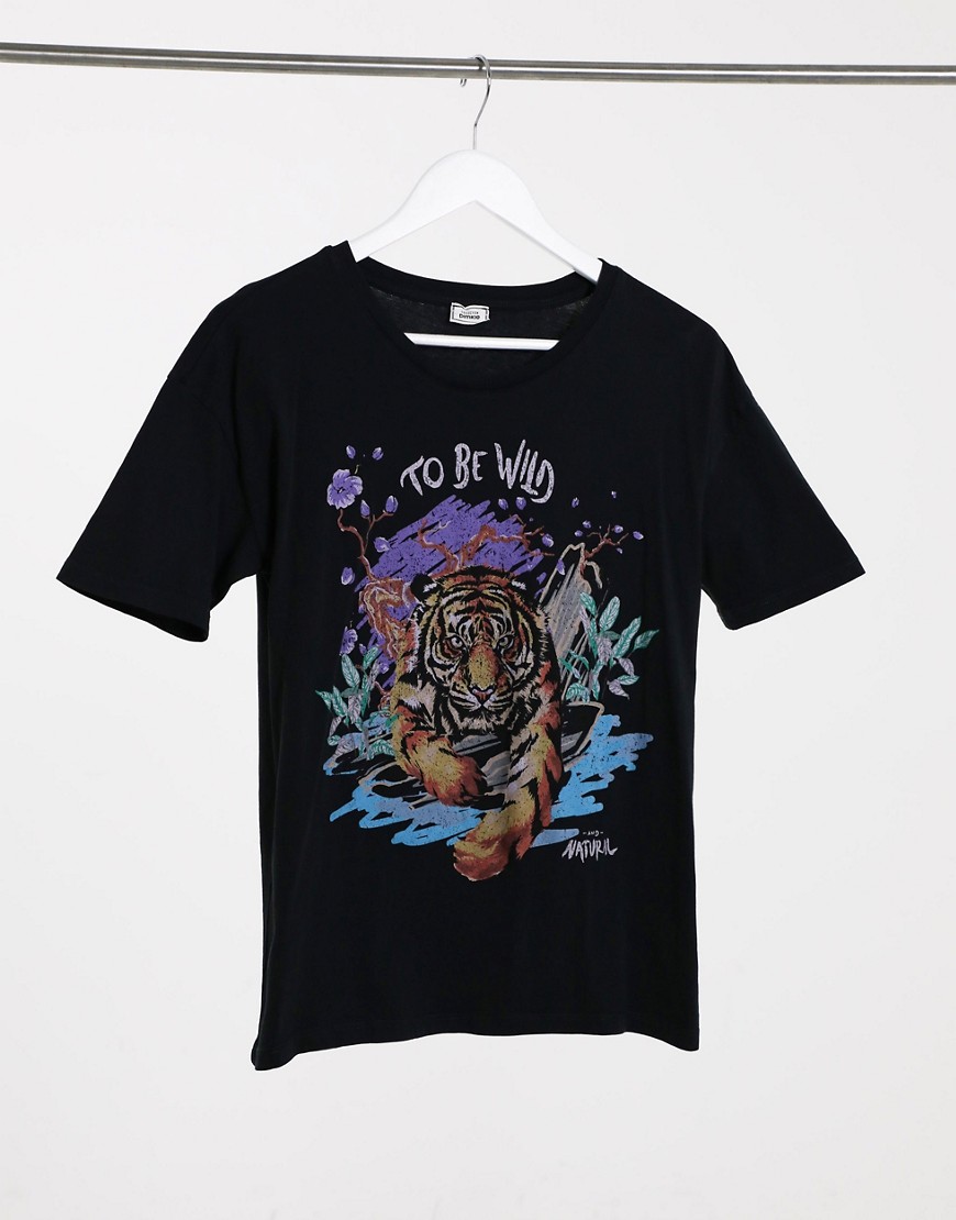 Pimkie – Tvättad svart t-shirt med tiger-tryck-Grå