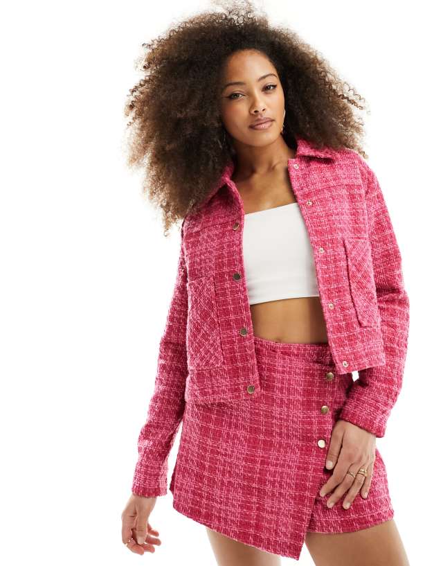 Pimkie - tweed jacket co-ord in pink check