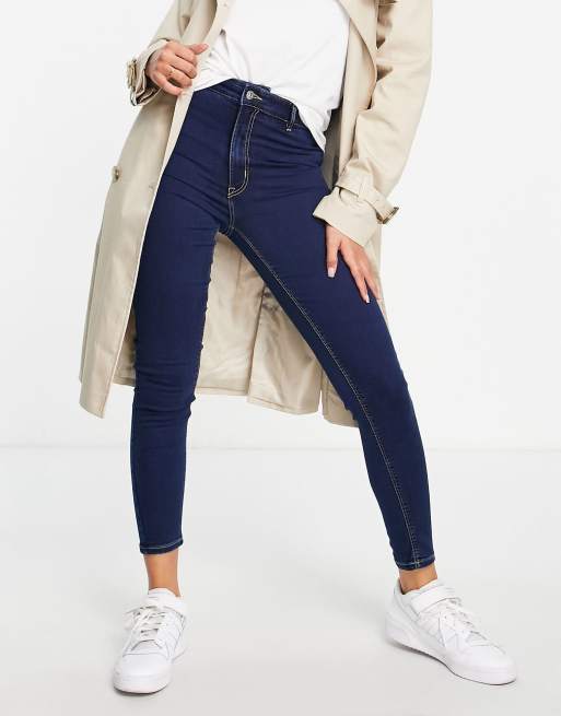 Pimkie - Ultra skinny jeans met hoge taille in donkerblauw