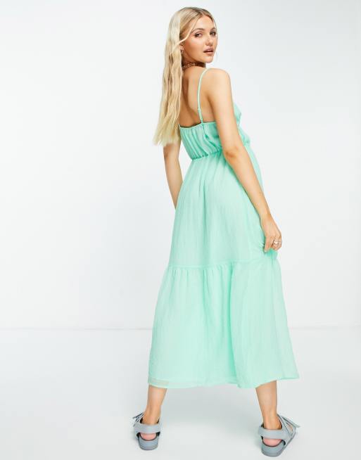 Pimkie v neck strappy maxi smock dress in green, 2 of 4
