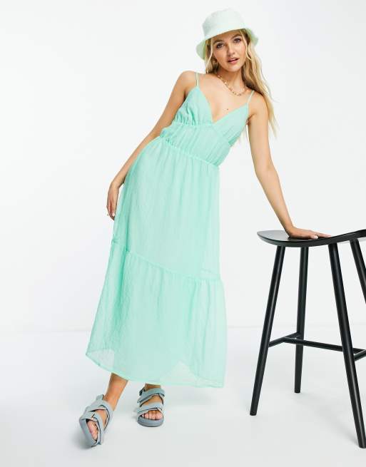 Pimkie v neck strappy maxi smock dress in green, 4 of 4