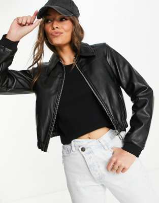 Pimkie Veste bomber en imitation cuir Noir ASOS