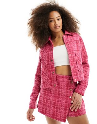 Pimkie tweed jacket co-ord in pink check - ASOS Price Checker