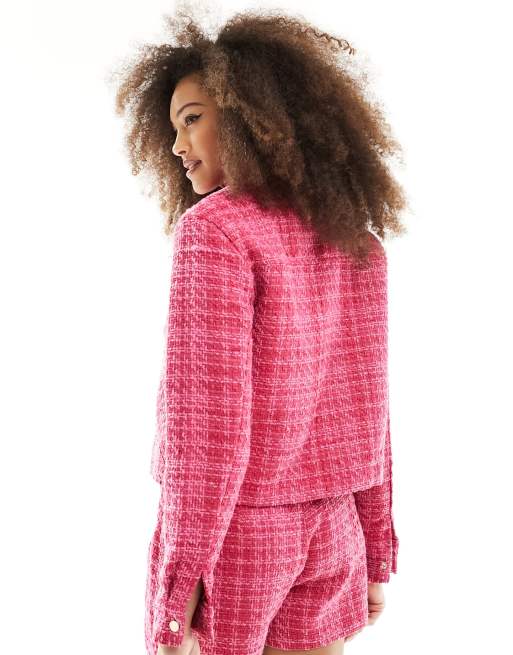 Pimkie Veste d ensemble en tweed carreaux Rose