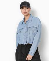 Pimkie Veste en jean oversize courte a ourlet brut Rose delave ASOS