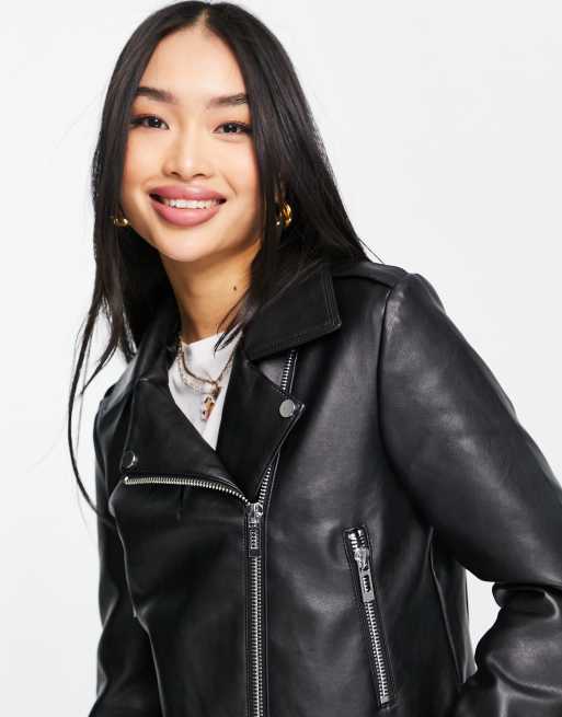 Veste En Cuir Véritable PIMKIE - Taille 34 - Beige - Occasion Comme Neuve