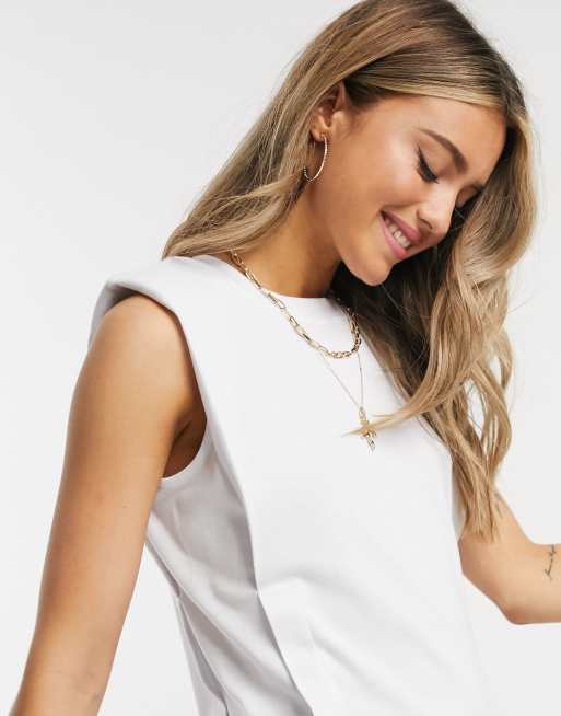 Pimkie – Weißes T-Shirt mit gepolsterten Schultern