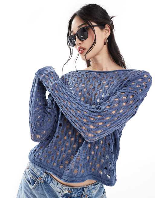 Pimkie – Weitmaschiger Pullover aus Häkelstrick in Blau