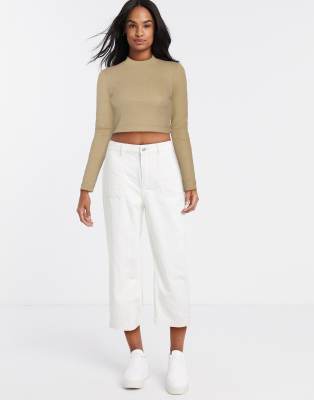 wide leg cropped white pants