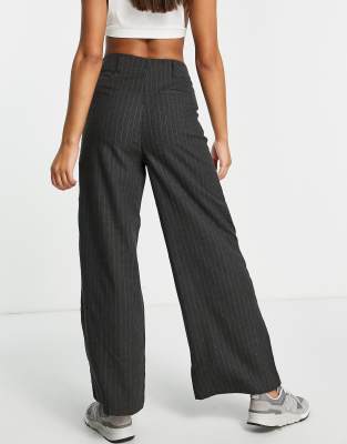 dark grey wide leg trousers