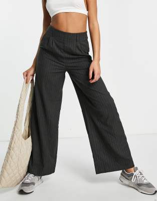 dark grey wide leg trousers