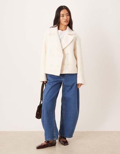 Pimkie wool look double breasted collared cropped jacket in cream, 2 of 4