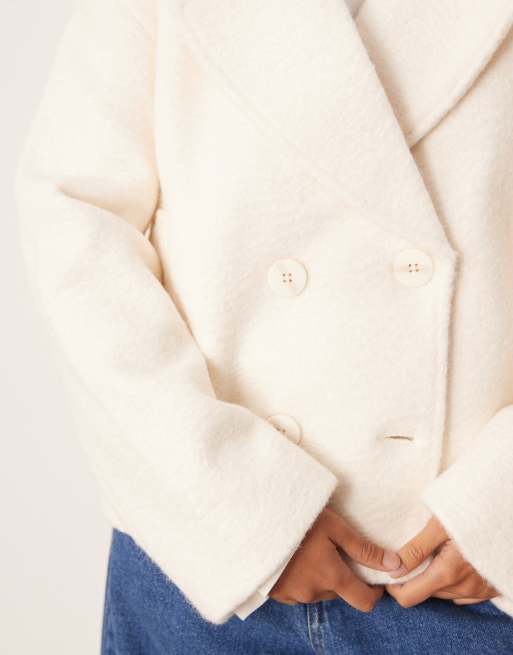 Pimkie wool look double breasted collared cropped jacket in cream, 3 of 4