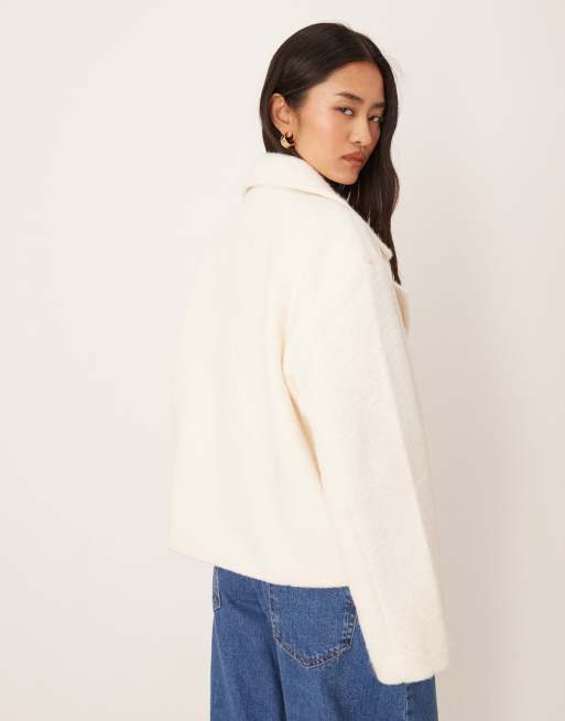 Pimkie wool look double breasted collared cropped jacket in cream, 4 of 4