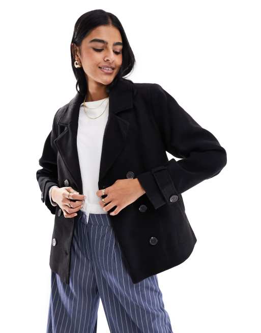 Pimkie wool look double breasted jacket in black | ASOS