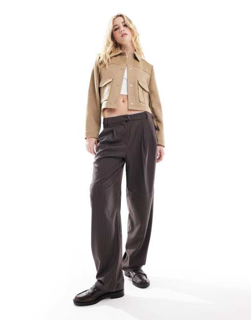 Pimkie wool look pocket detail jacket in taupe, 2 of 4
